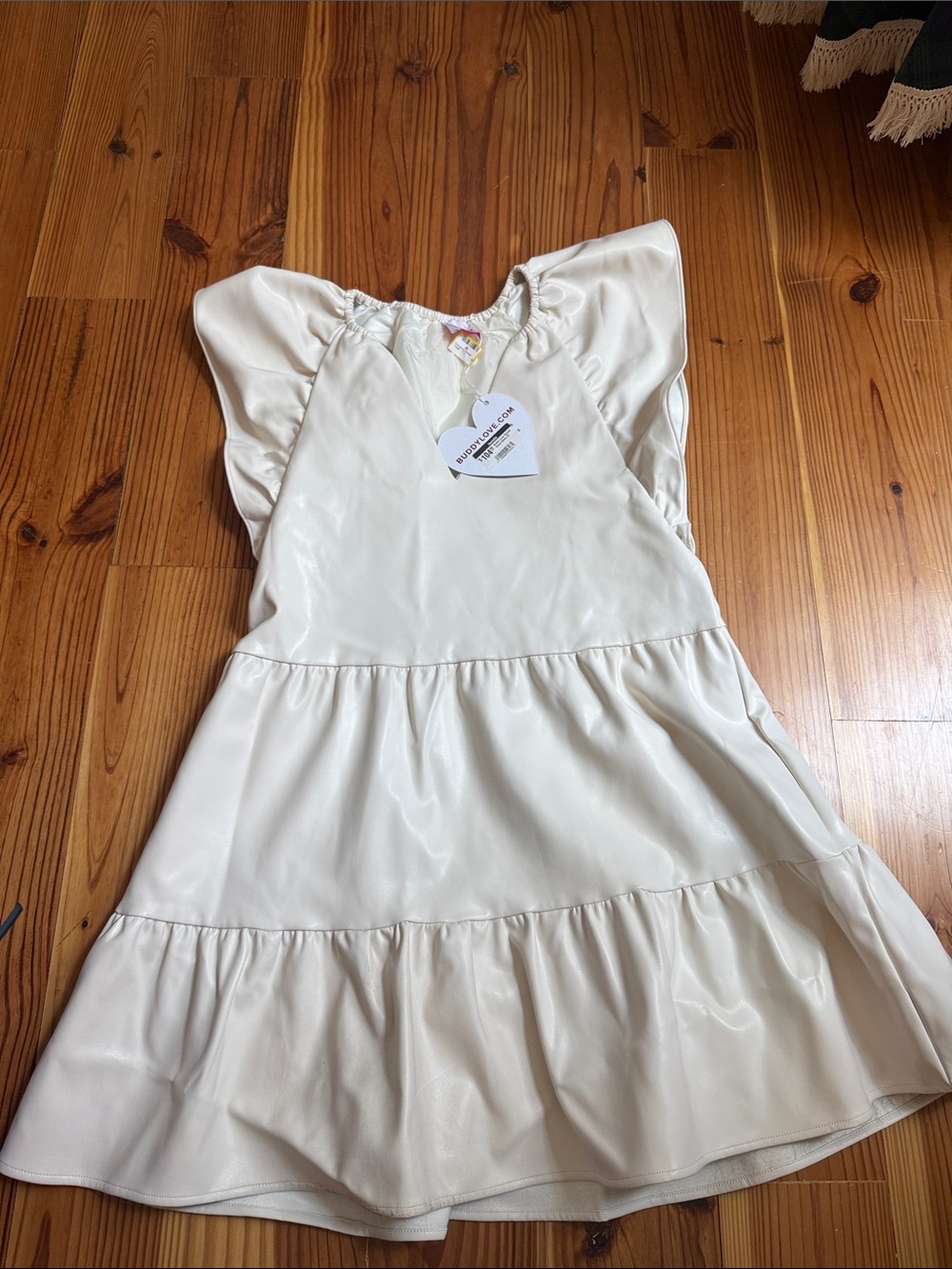 Buddy Love Cream Flutter-Sleeve Tiered Dress